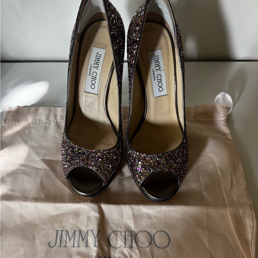 Jimmy Choo Vintage Y2k Sparkling Multicolor Peep-Toe Heels